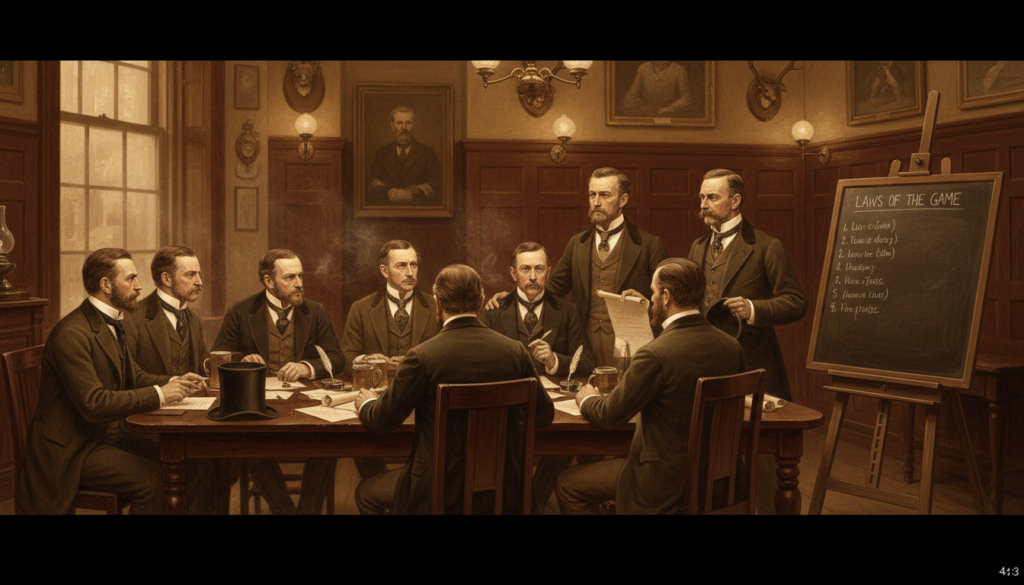 Reunião histórica em 1863 na Freemason’s Tavern, Londres, com 11 representantes de clubes e escolas discutindo regras do futebol